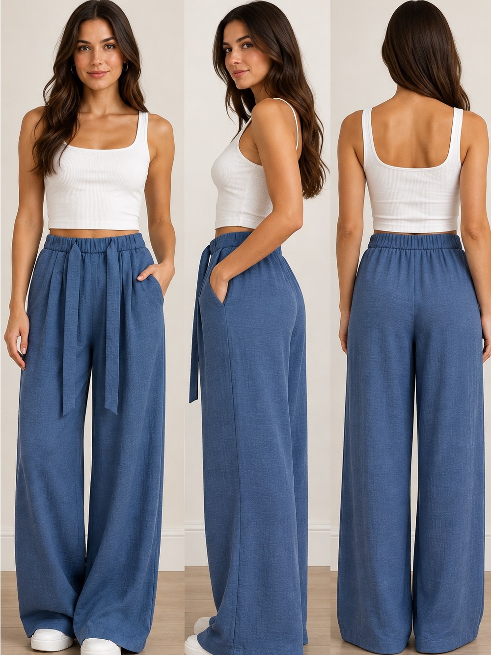 Cupshe Slate Blue Wide-Leg Tie-Waist Pants